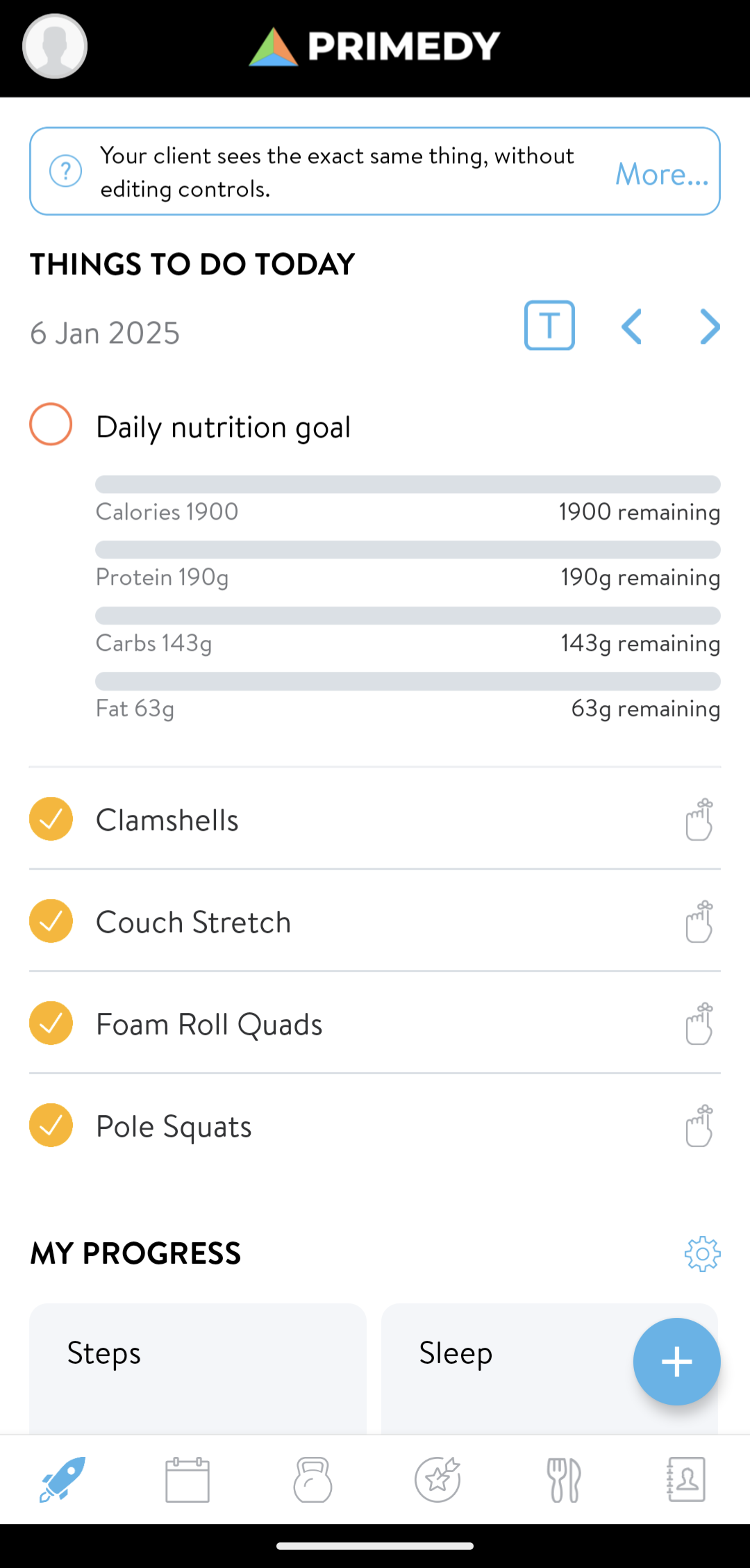 Primedy App workout view